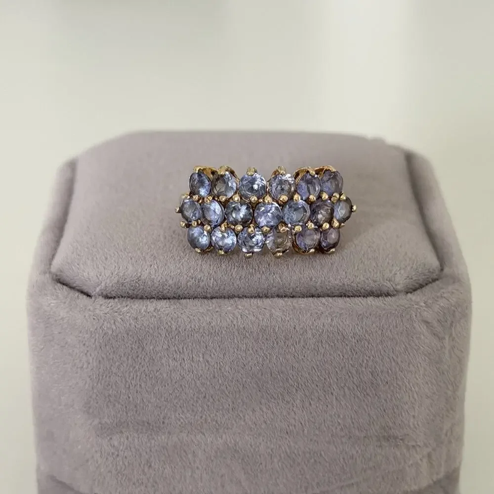Clyde Duneier Designer 10K Yellow Gold Tanzanite Triple Row Ring Size 6